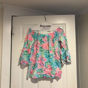 Lilly Pulitzer Pink, Aqua & Green Floral Smocked Top